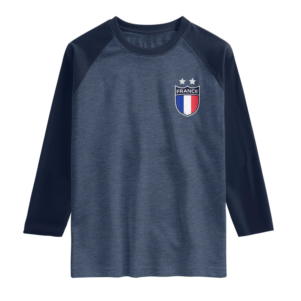Vintage France Football Crest Two Stars French Flag Raglan Shirt