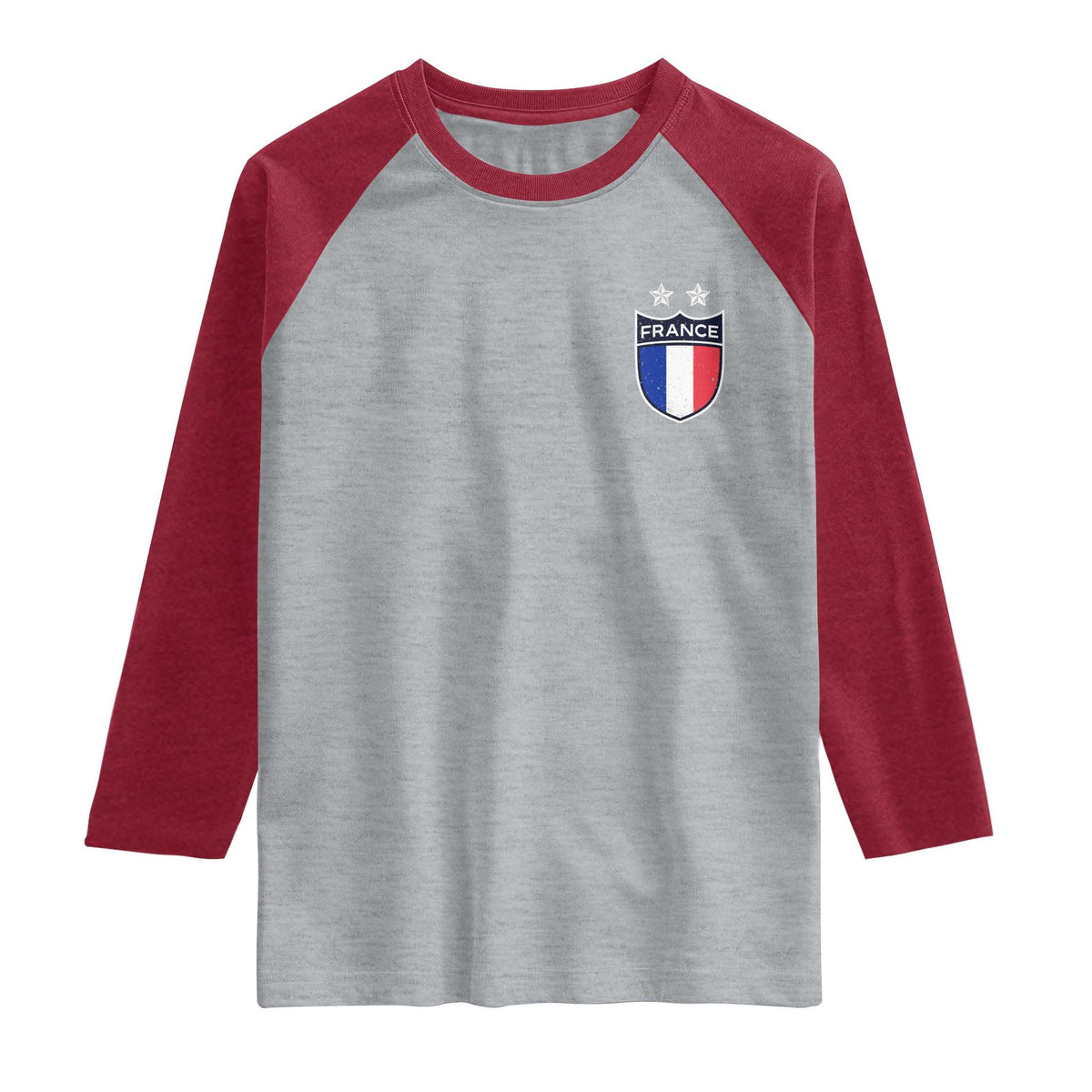 Vintage France Football Crest Two Stars French Flag Raglan Shirt