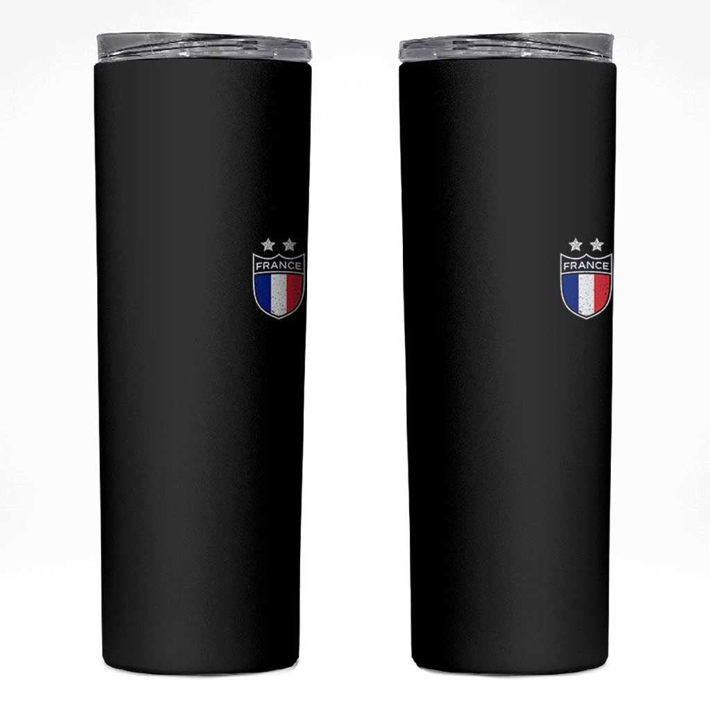 Vintage France Football Crest Two Stars French Flag Skinny Tumbler
