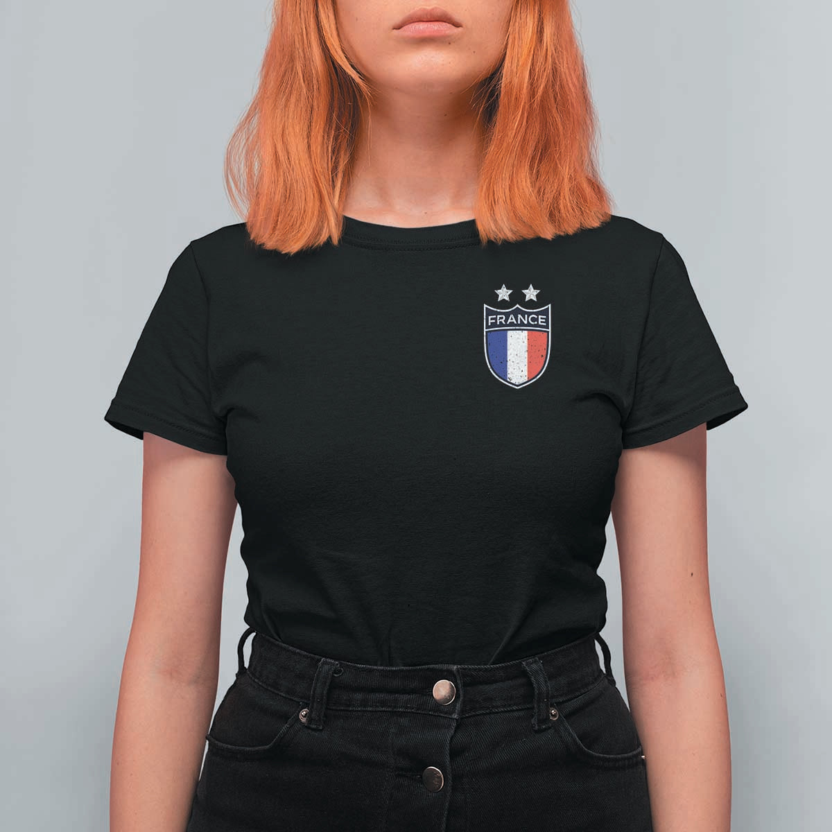 Vintage France Football Crest Two Stars French Flag T Shirt For Women