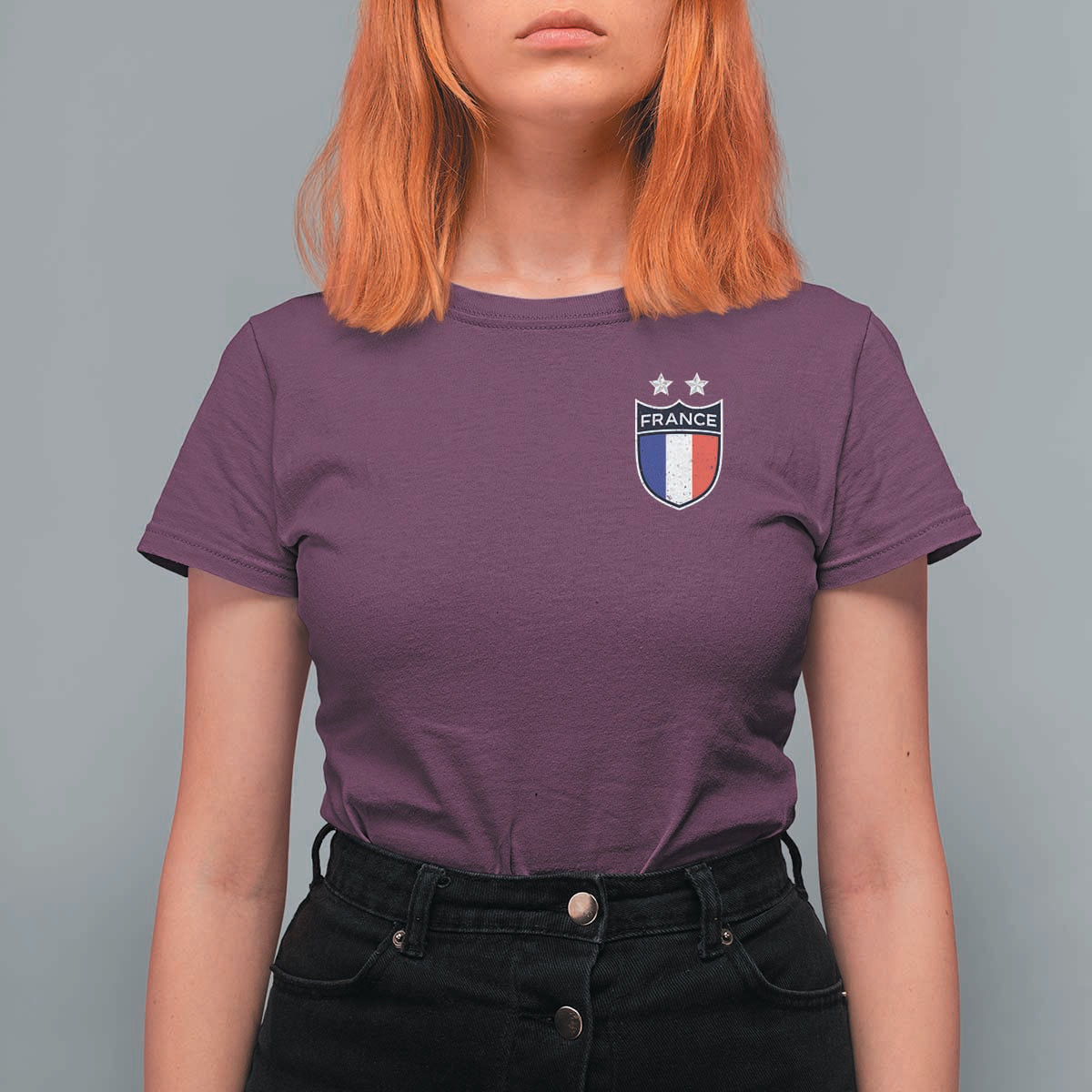 Vintage France Football Crest Two Stars French Flag T Shirt For Women
