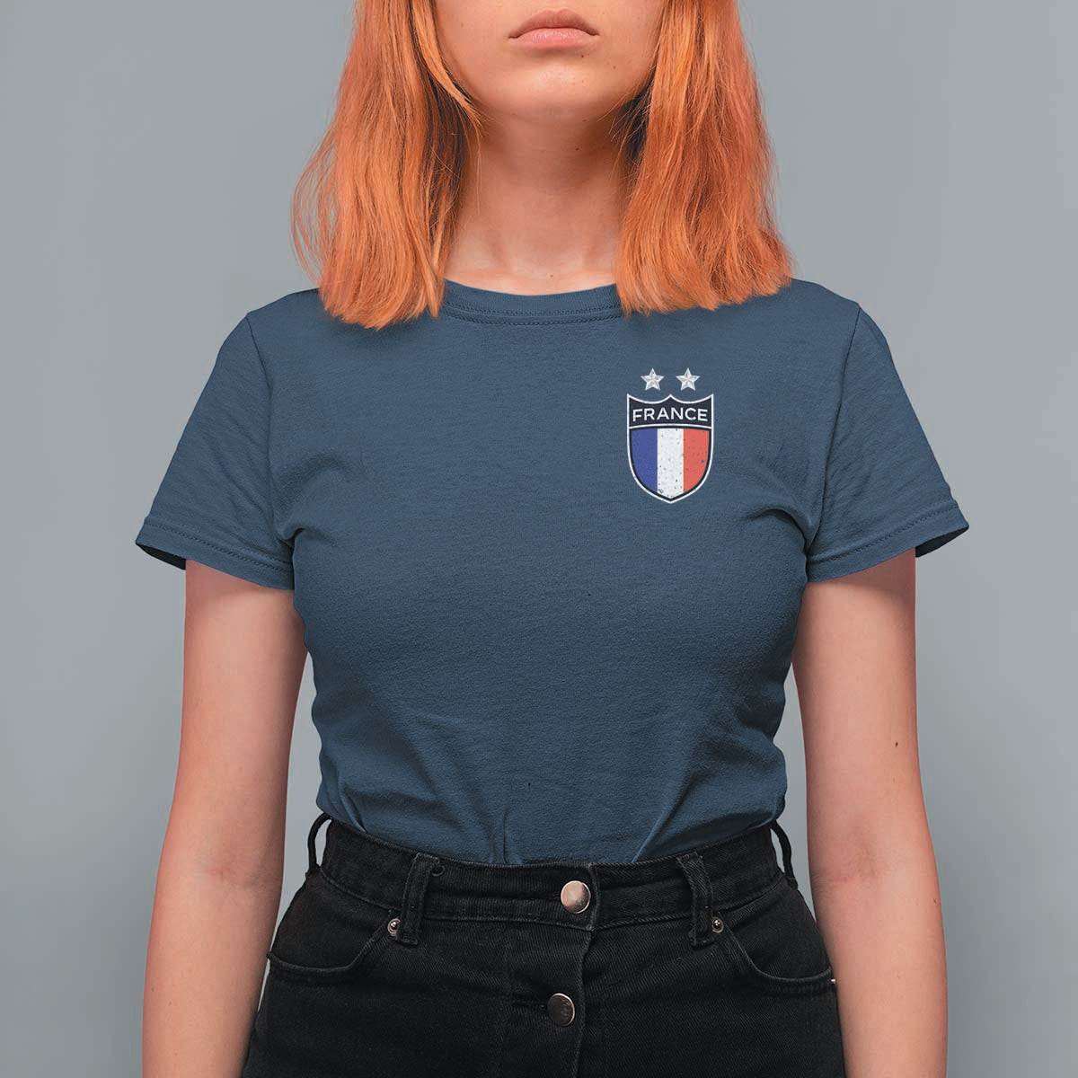 Vintage France Football Crest Two Stars French Flag T Shirt For Women