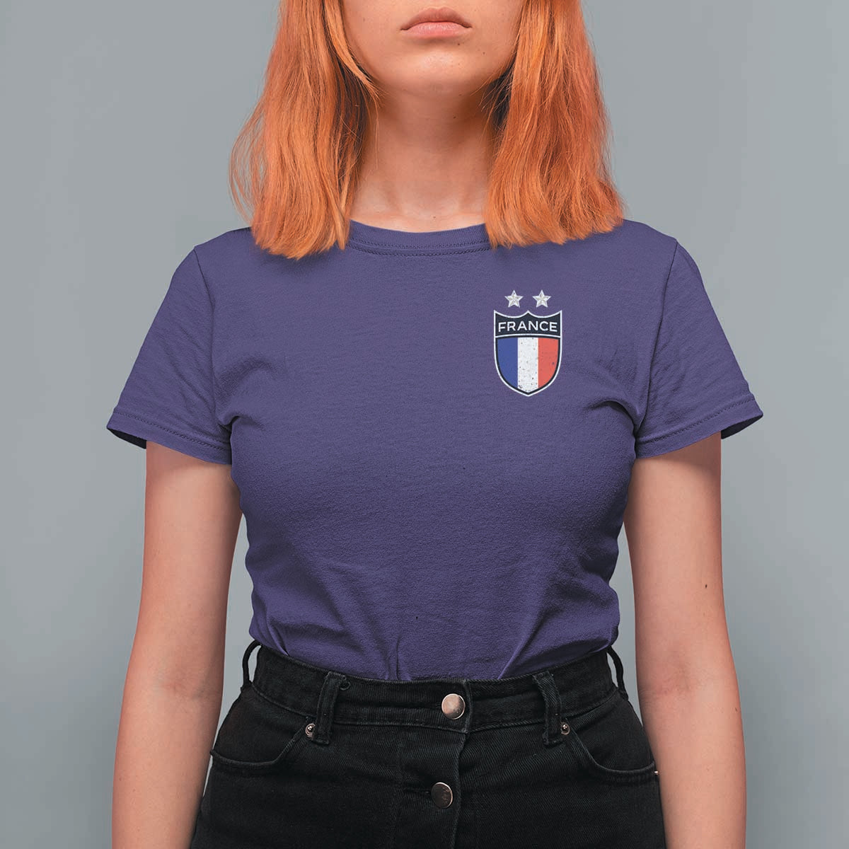 Vintage France Football Crest Two Stars French Flag T Shirt For Women