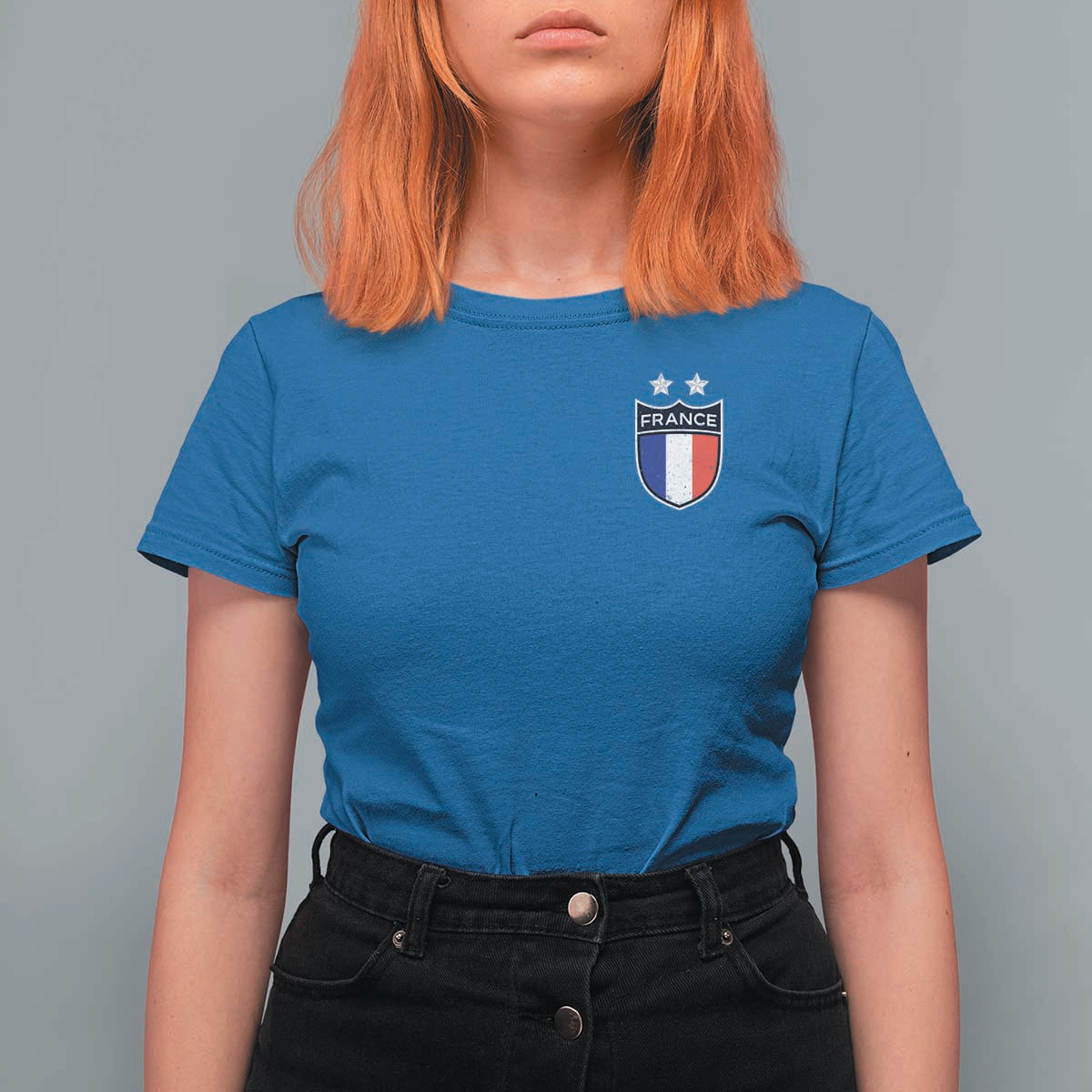 Vintage France Football Crest Two Stars French Flag T Shirt For Women