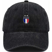 Vintage France Football Crest Two Stars French Flag Washed Cotton Baseball Cap