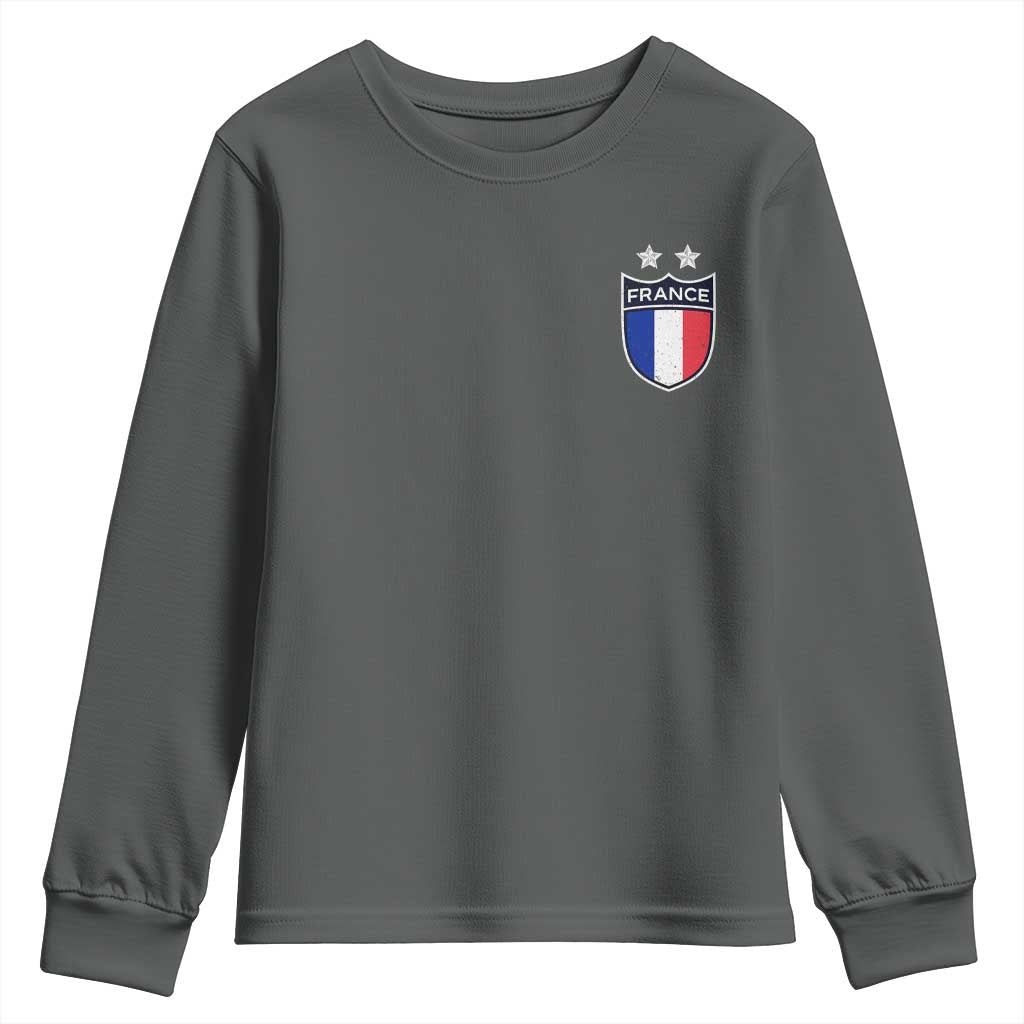 Vintage France Football Crest Two Stars French Flag Youth Sweatshirt