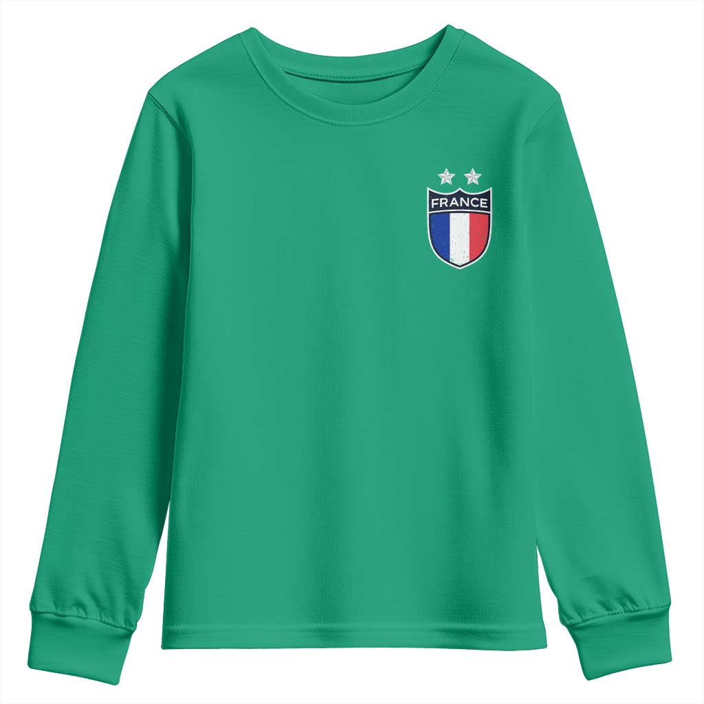Vintage France Football Crest Two Stars French Flag Youth Sweatshirt