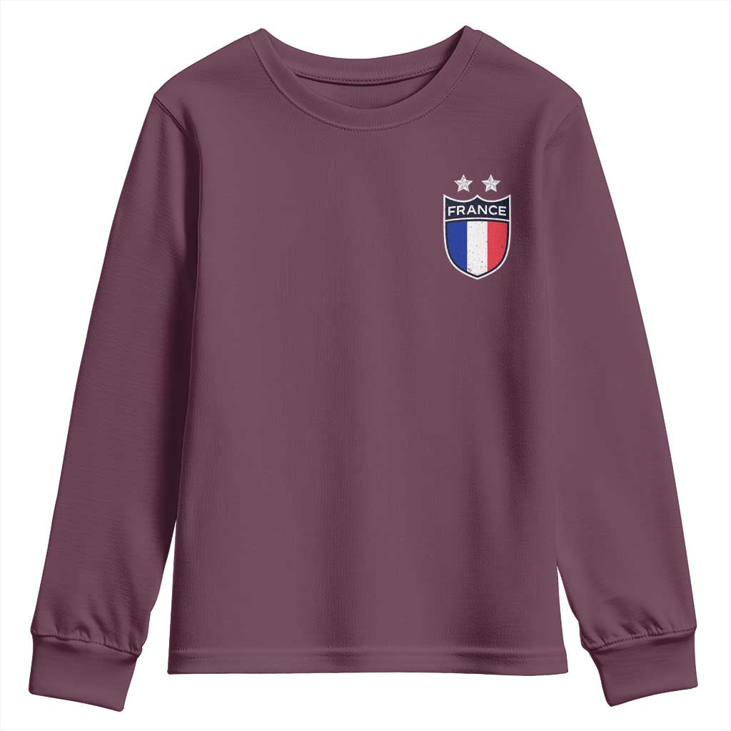 Vintage France Football Crest Two Stars French Flag Youth Sweatshirt
