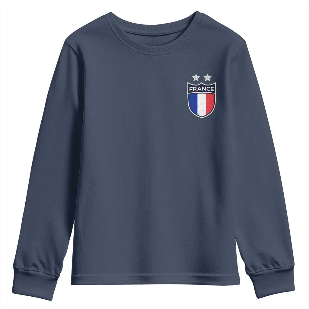 Vintage France Football Crest Two Stars French Flag Youth Sweatshirt