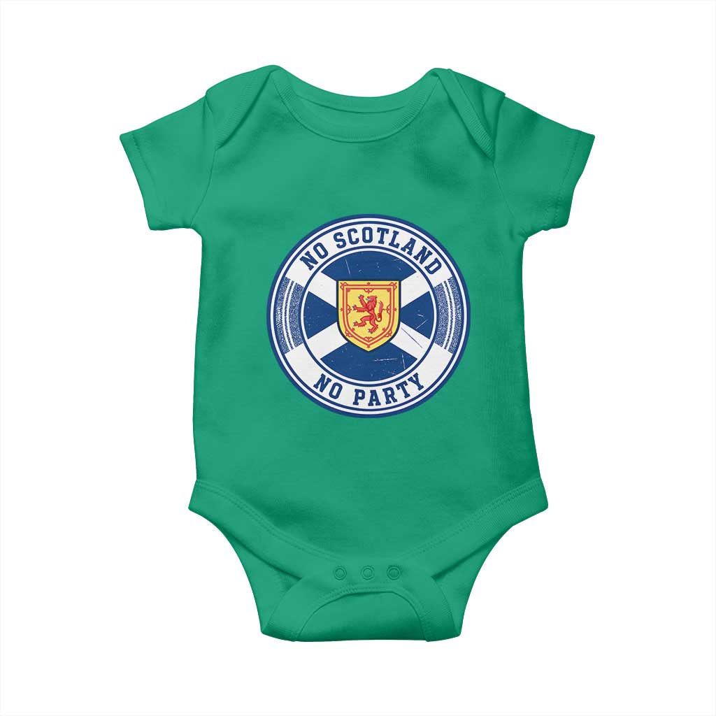 No Scotland No Party Baby Onesie Scottish Lion Rampant Crest Vintage Saltire Flag