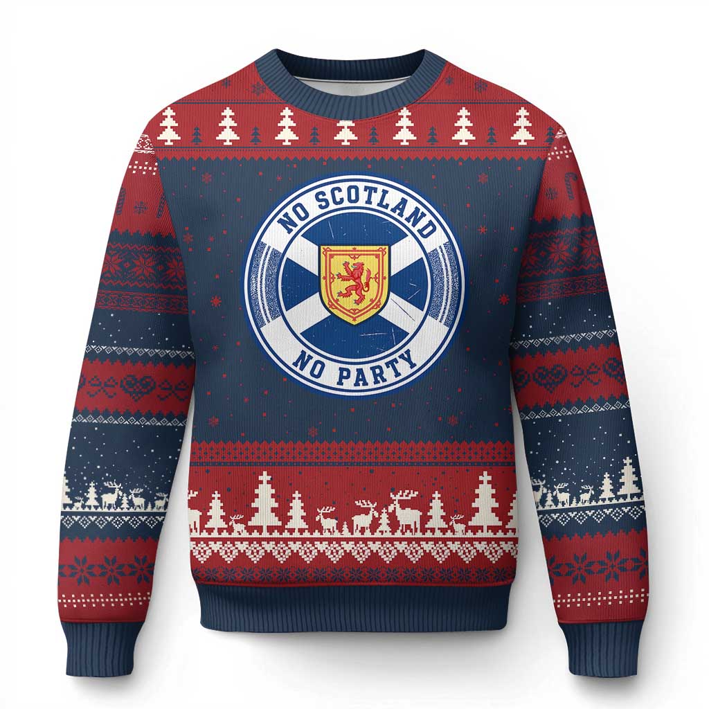 No Scotland No Party Ugly Christmas Sweater Scottish Lion Rampant Crest Vintage Saltire Flag
