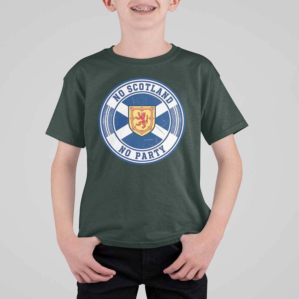 No Scotland No Party T Shirt For Kid Scottish Lion Rampant Crest Vintage Saltire Flag