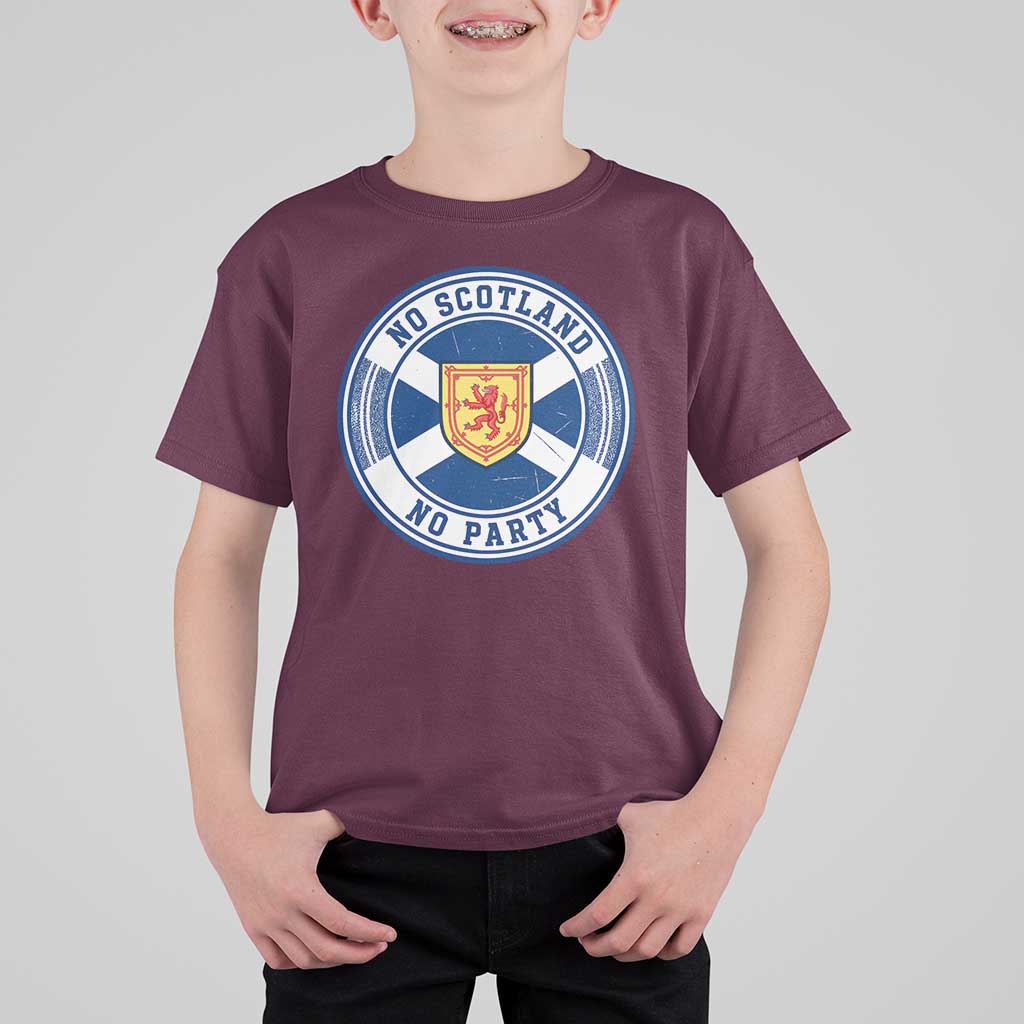 No Scotland No Party T Shirt For Kid Scottish Lion Rampant Crest Vintage Saltire Flag