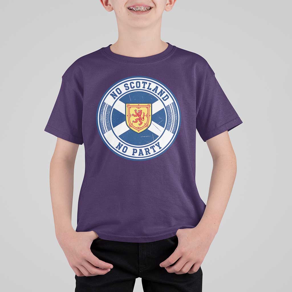 No Scotland No Party T Shirt For Kid Scottish Lion Rampant Crest Vintage Saltire Flag
