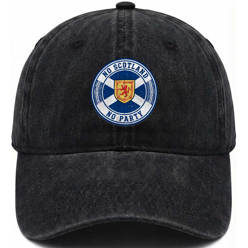 No Scotland No Party Washed Cotton Baseball Cap Scottish Lion Rampant Crest Vintage Saltire Flag