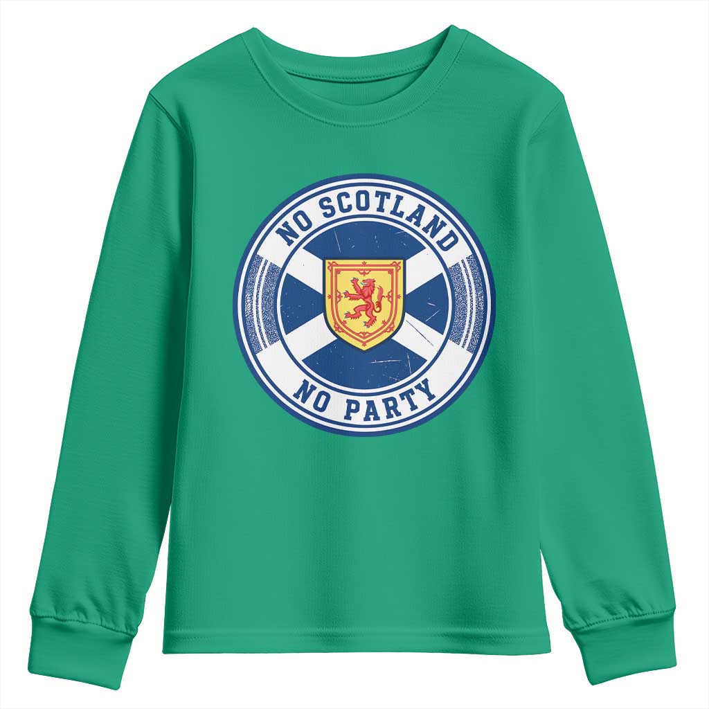 No Scotland No Party Youth Sweatshirt Scottish Lion Rampant Crest Vintage Saltire Flag