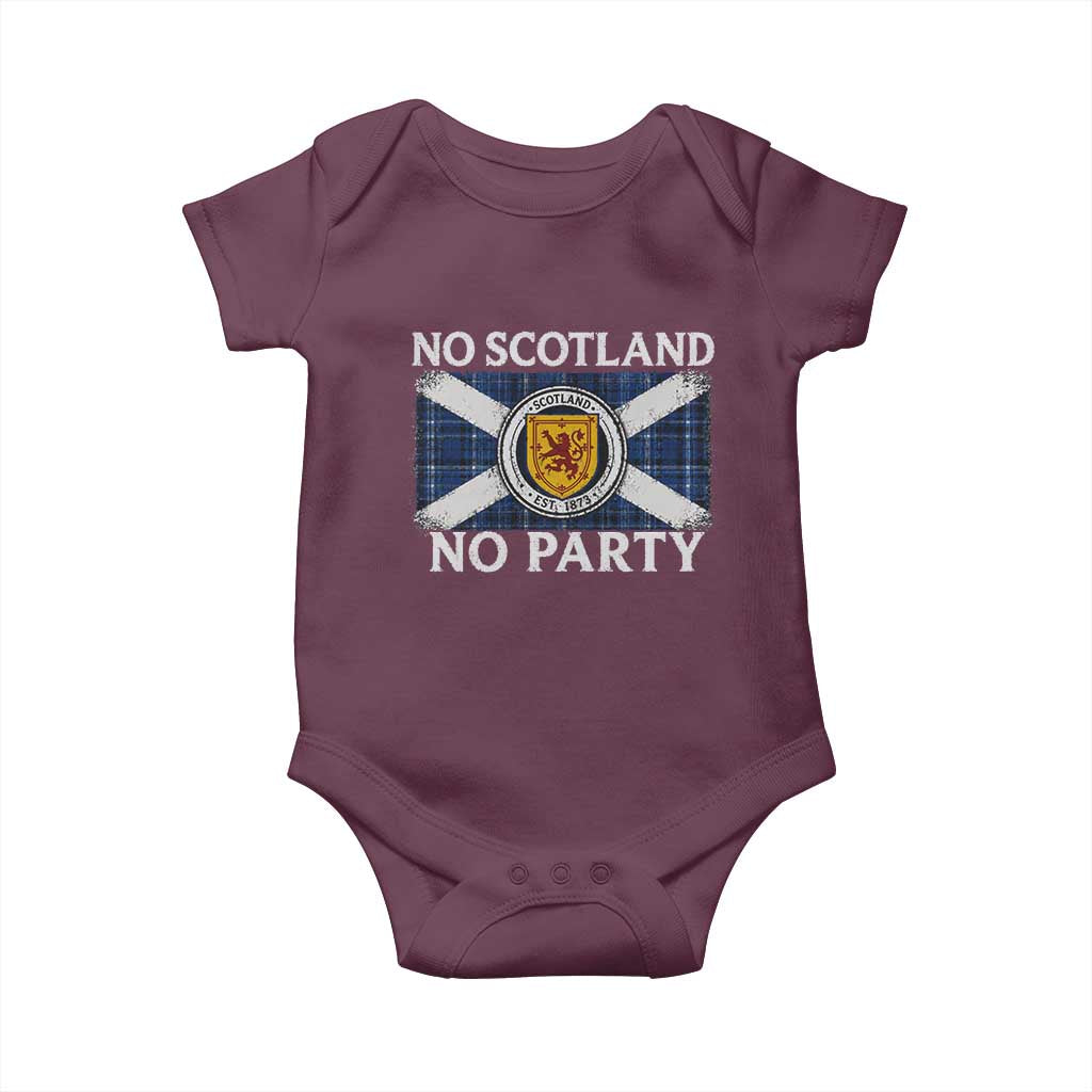 No Scotland No Party Baby Onesie Lion Rampant Crest Scottish Tartan Flag