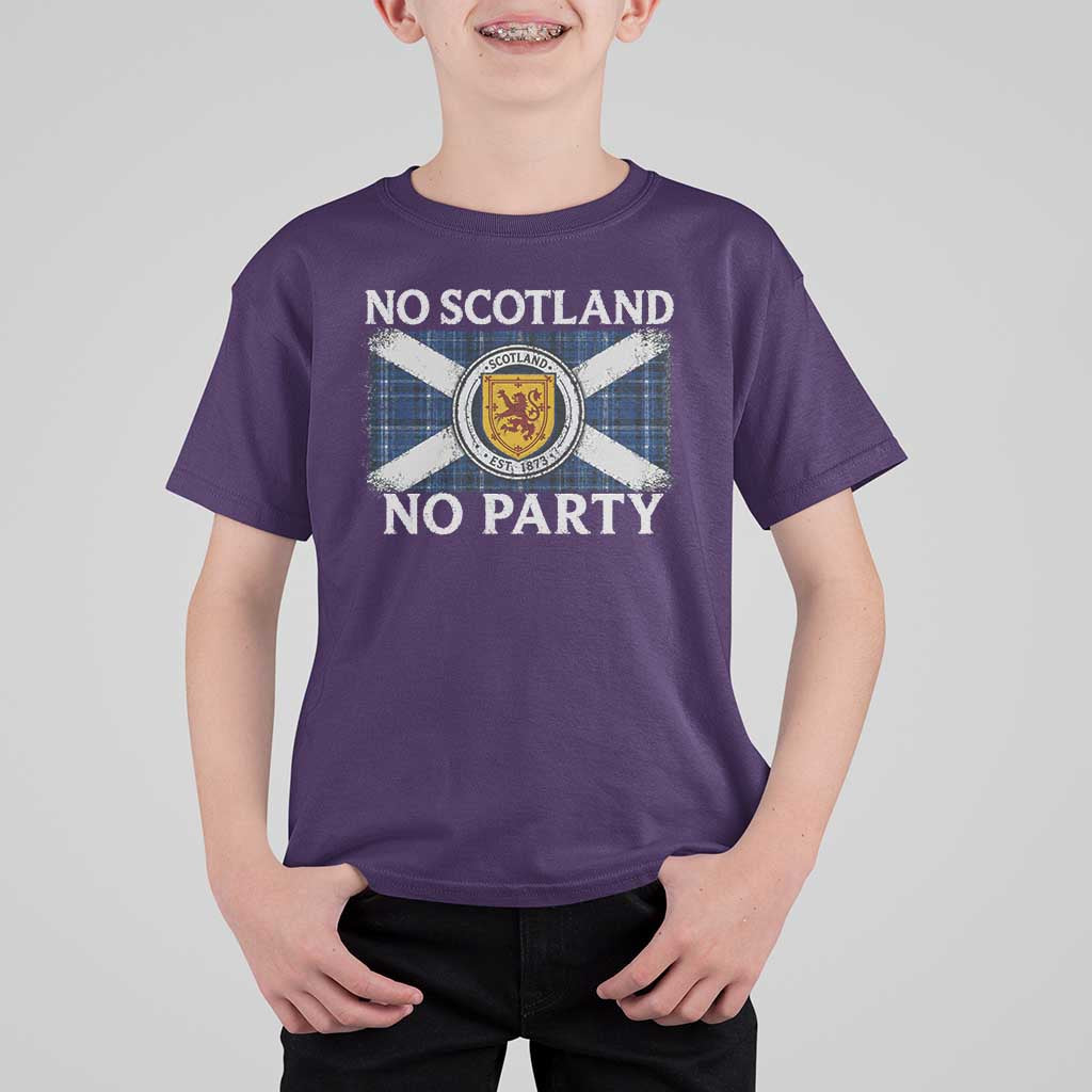 No Scotland No Party T Shirt For Kid Lion Rampant Crest Scottish Tartan Flag
