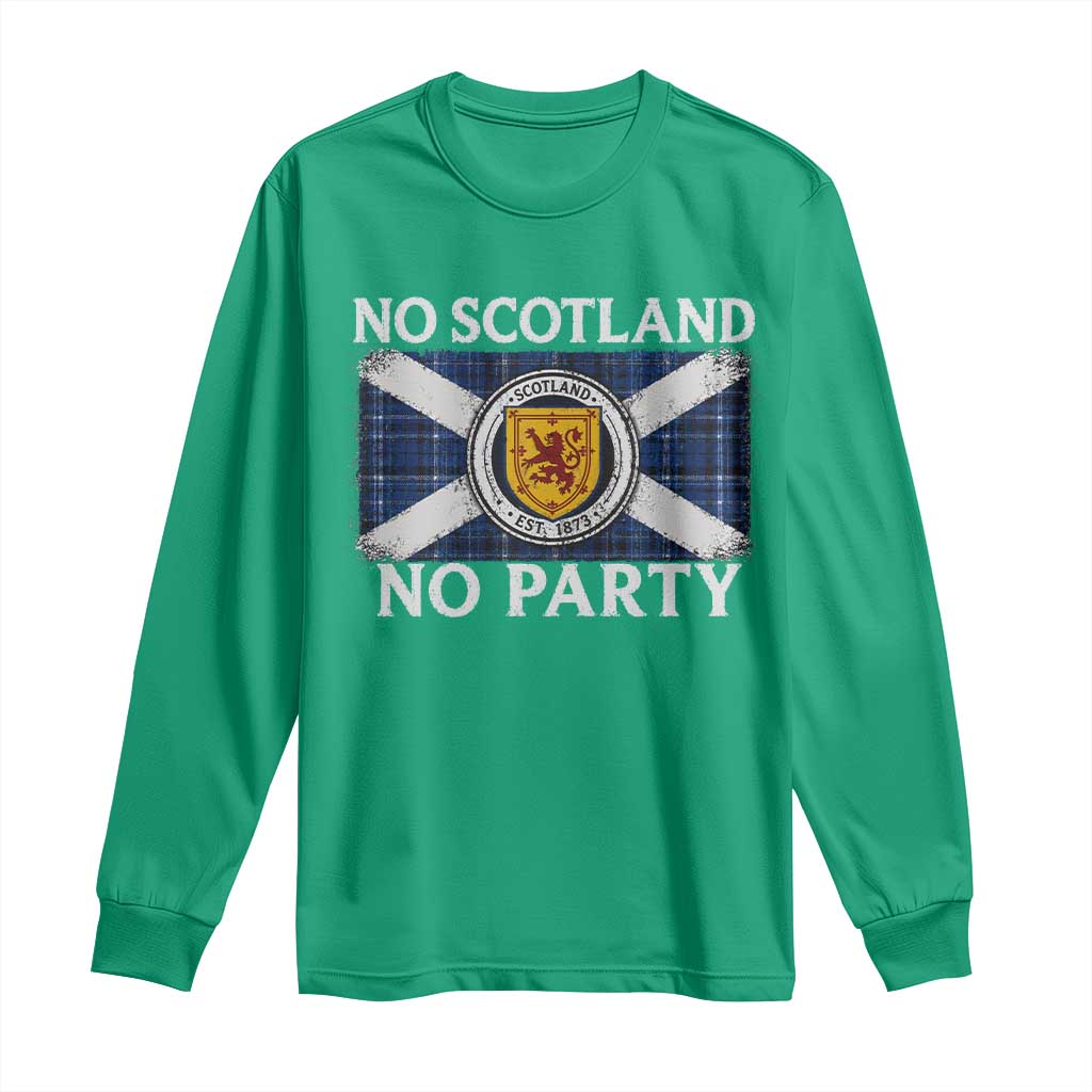No Scotland No Party Long Sleeve Shirt Lion Rampant Crest Scottish Tartan Flag