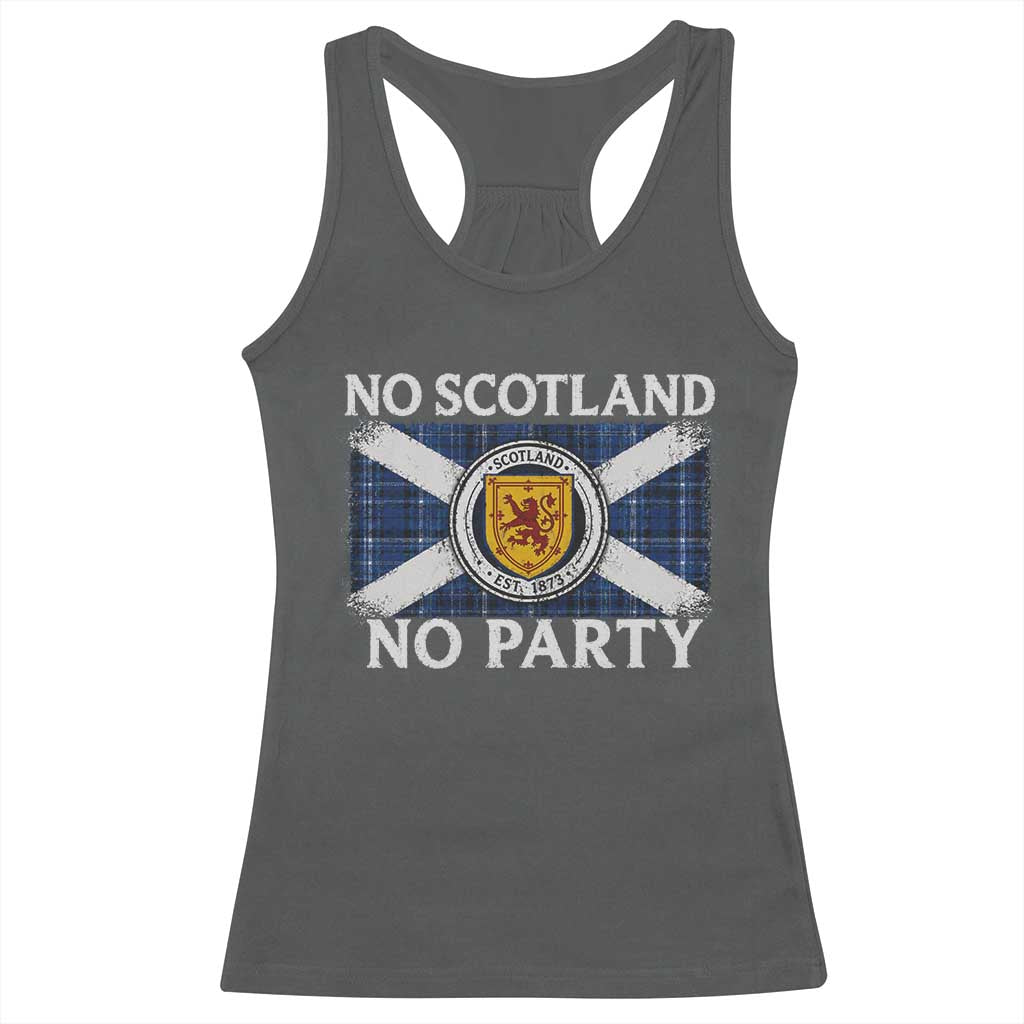 No Scotland No Party Racerback Tank Top Lion Rampant Crest Scottish Tartan Flag