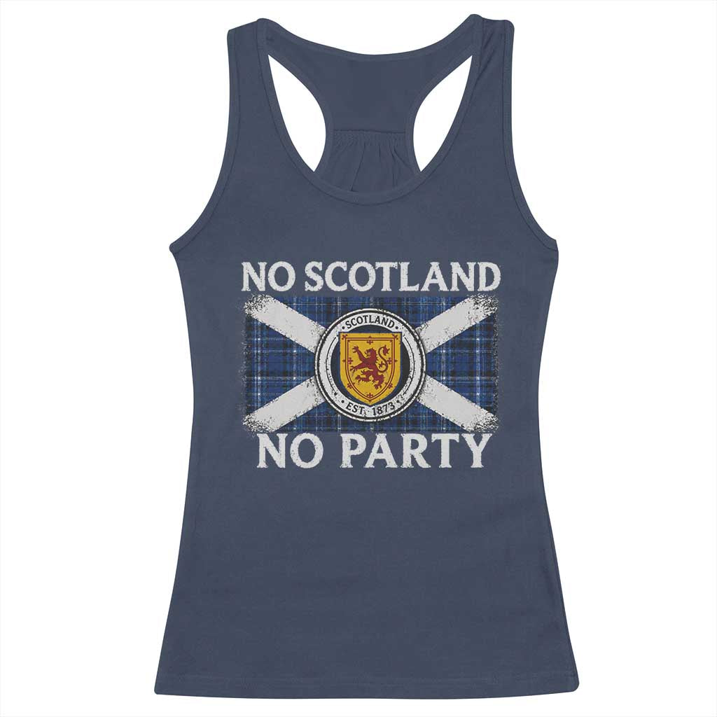 No Scotland No Party Racerback Tank Top Lion Rampant Crest Scottish Tartan Flag