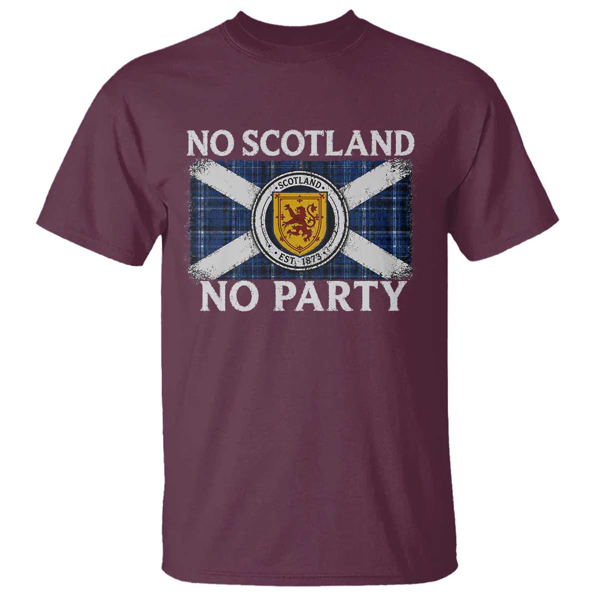 No Scotland No Party T Shirt Lion Rampant Crest Scottish Tartan Flag