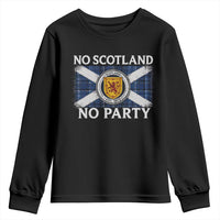 No Scotland No Party Youth Sweatshirt Lion Rampant Crest Scottish Tartan Flag