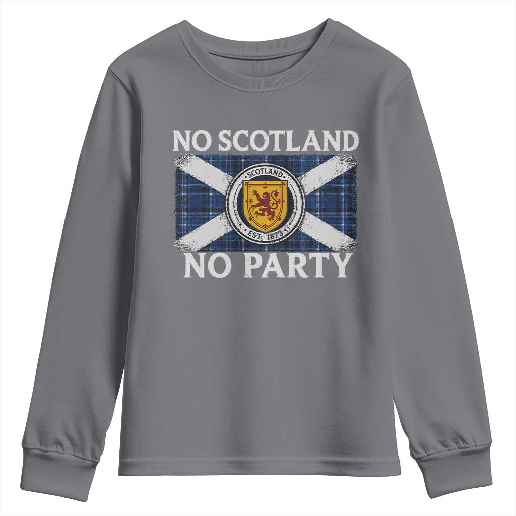No Scotland No Party Youth Sweatshirt Lion Rampant Crest Scottish Tartan Flag