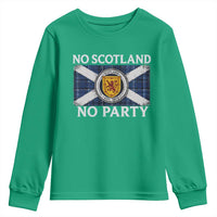No Scotland No Party Youth Sweatshirt Lion Rampant Crest Scottish Tartan Flag