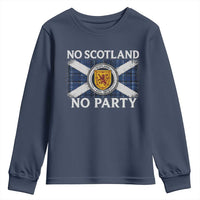 No Scotland No Party Youth Sweatshirt Lion Rampant Crest Scottish Tartan Flag