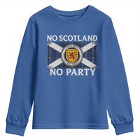 No Scotland No Party Youth Sweatshirt Lion Rampant Crest Scottish Tartan Flag