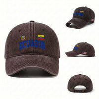 Ecuador Vintage Throwback Soccer Jersey Style Washed Cotton Baseball Cap Ecuadorian Hispanic Heritage