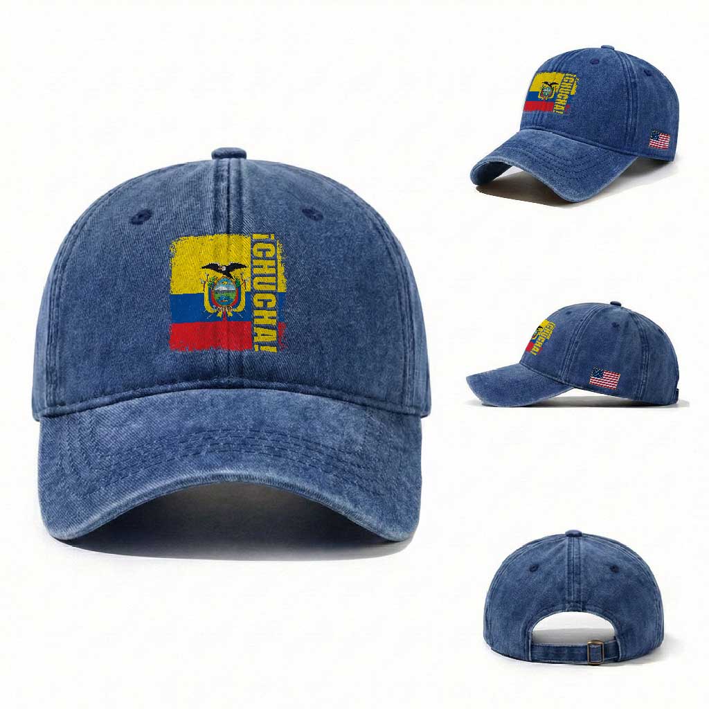Chucha Funny Ecuadorian Slang Vintage Ecuador Flag Washed Cotton Baseball Cap
