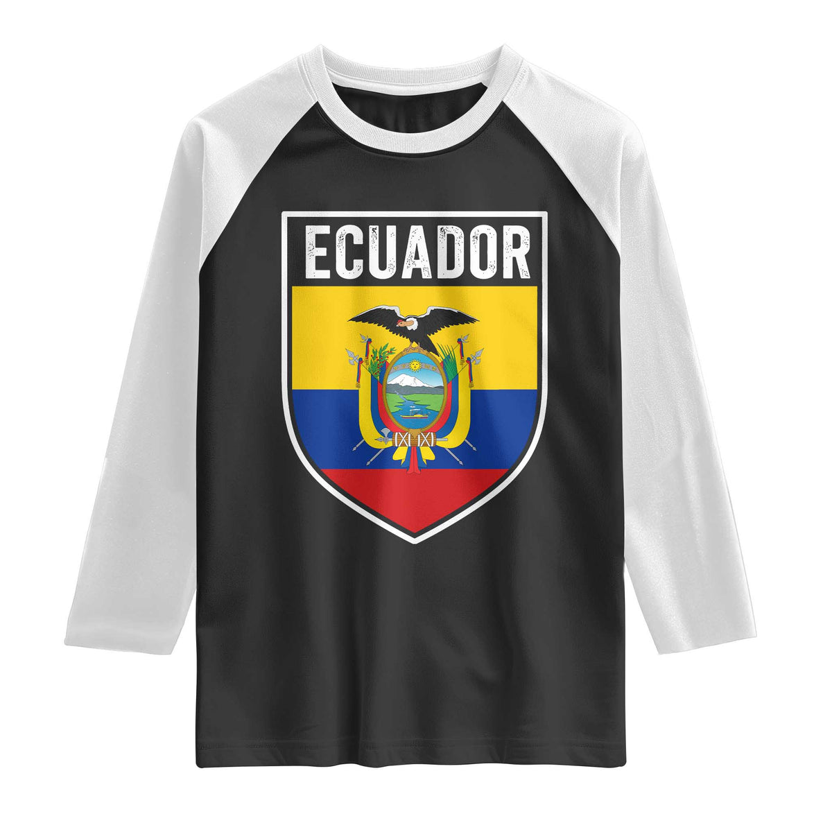 Ecuador Vintage Soccer Crest Escudo Ecuadorian Coat of Arms Raglan Shirt