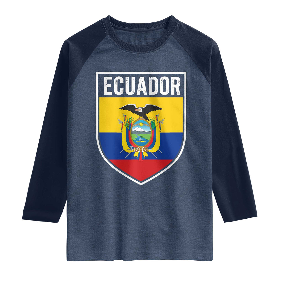 Ecuador Vintage Soccer Crest Escudo Ecuadorian Coat of Arms Raglan Shirt
