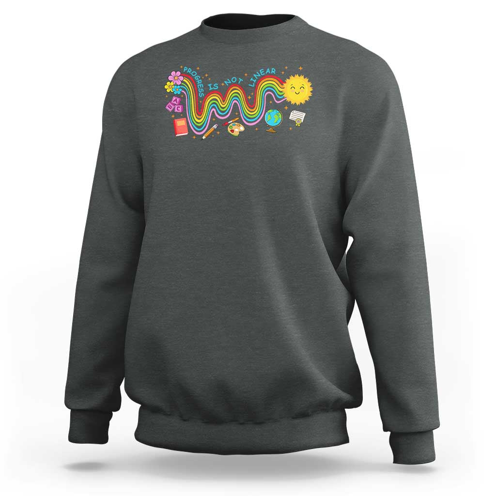 Special Education Teacher Sweatshirt Progress Is Not Linear Back To School Sun Flower - Wonder Print Shop