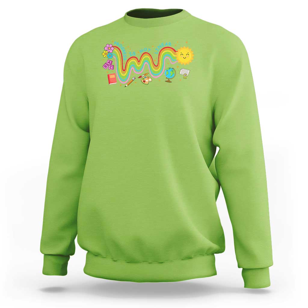 Special Education Teacher Sweatshirt Progress Is Not Linear Back To School Sun Flower - Wonder Print Shop