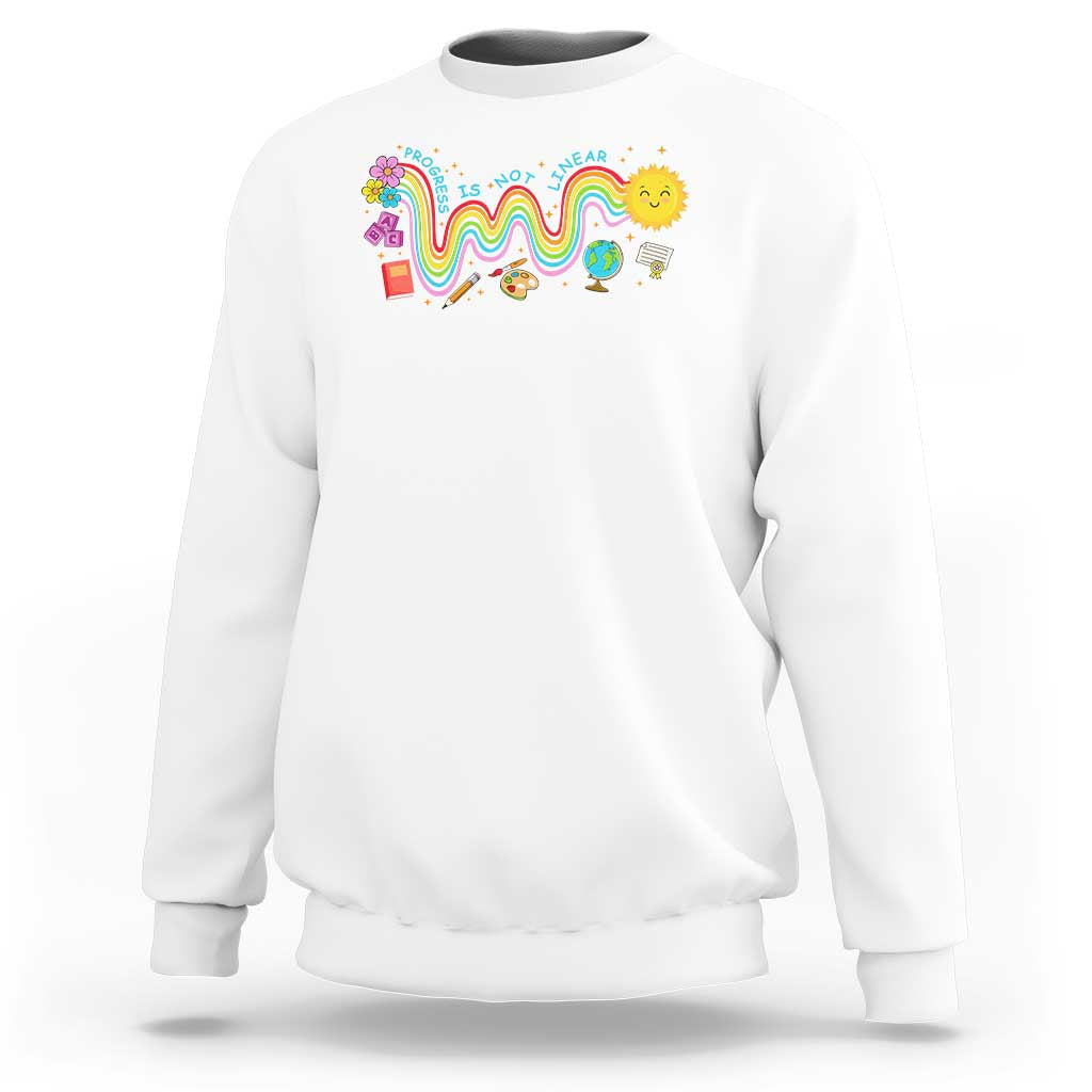 Special Education Teacher Sweatshirt Progress Is Not Linear Back To School Sun Flower - Wonder Print Shop