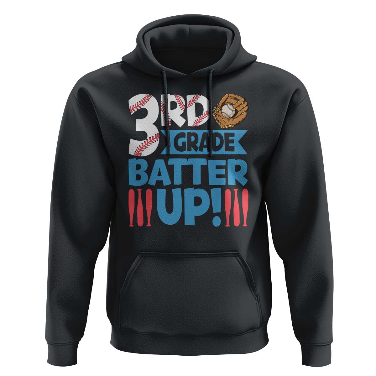 Back To School Baseball Hoodie 3RD Grade Batter Up Glove Bat Ball - Wonder Print Shop