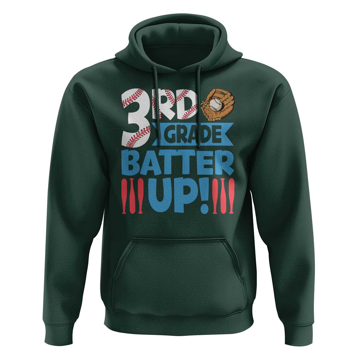 Back To School Baseball Hoodie 3RD Grade Batter Up Glove Bat Ball - Wonder Print Shop