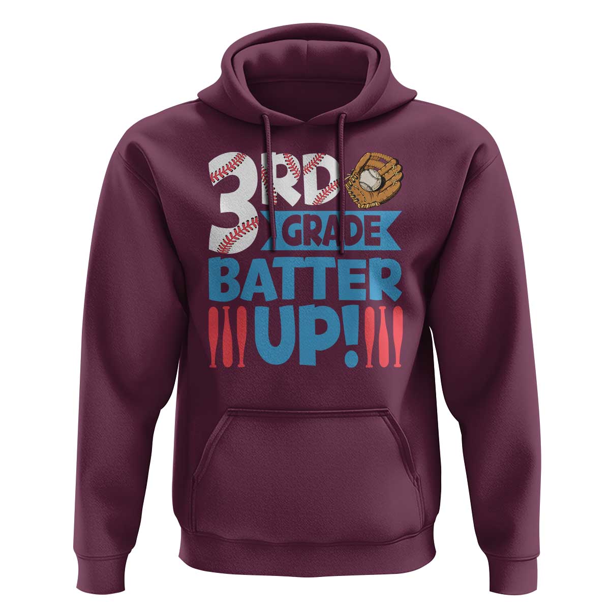 Back To School Baseball Hoodie 3RD Grade Batter Up Glove Bat Ball - Wonder Print Shop