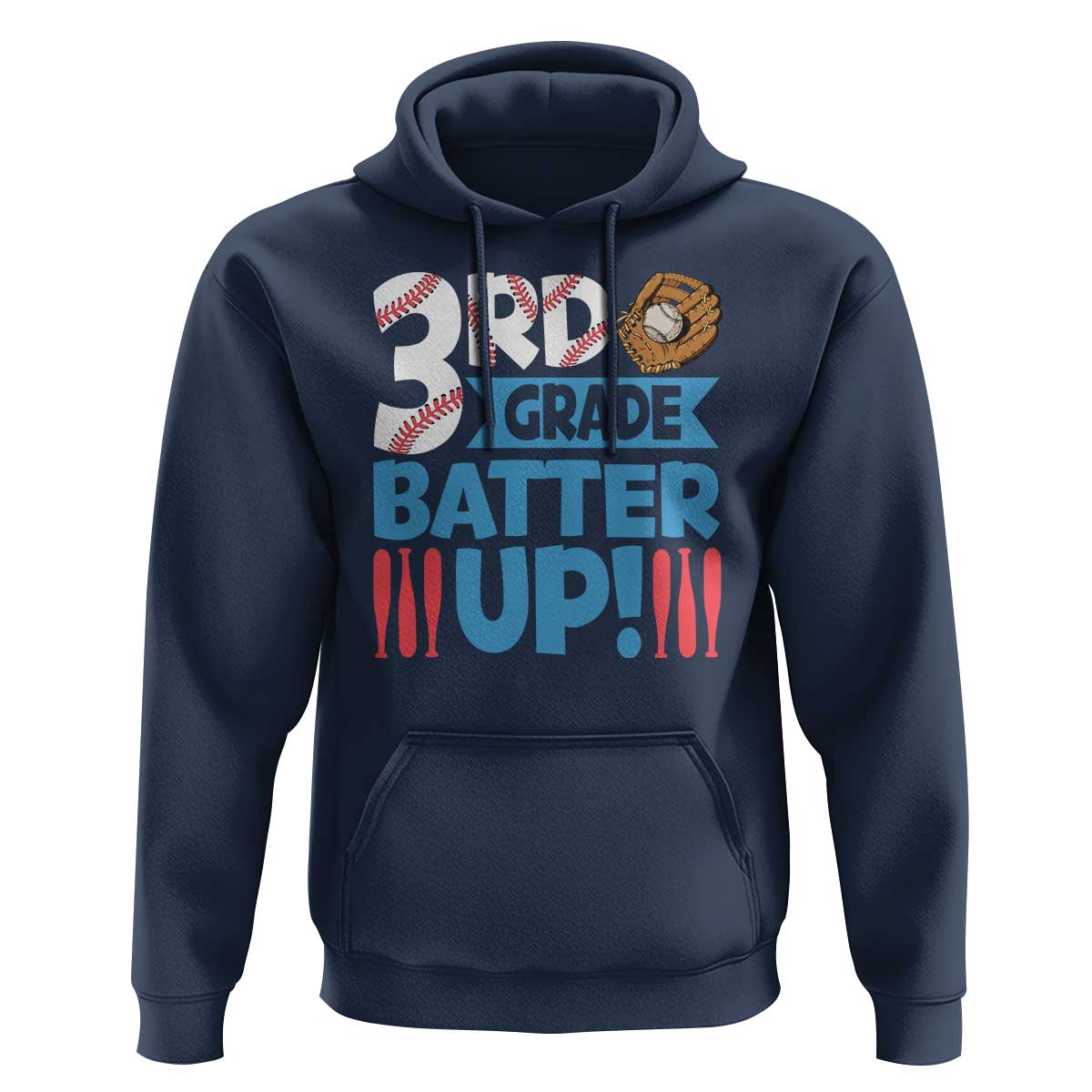 Back To School Baseball Hoodie 3RD Grade Batter Up Glove Bat Ball - Wonder Print Shop