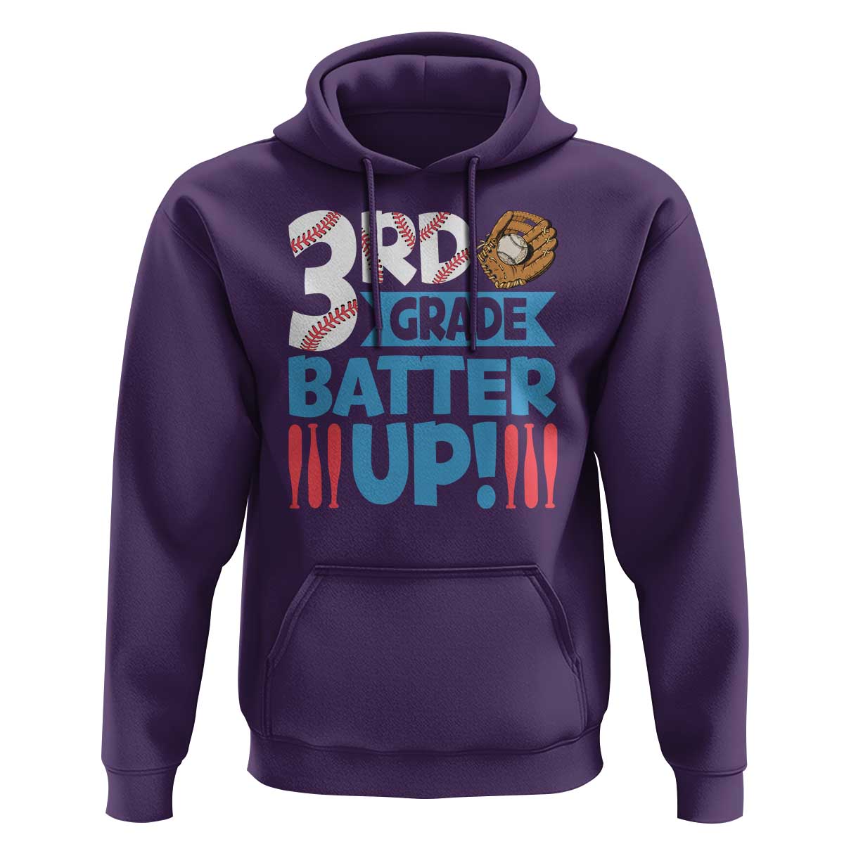 Back To School Baseball Hoodie 3RD Grade Batter Up Glove Bat Ball - Wonder Print Shop