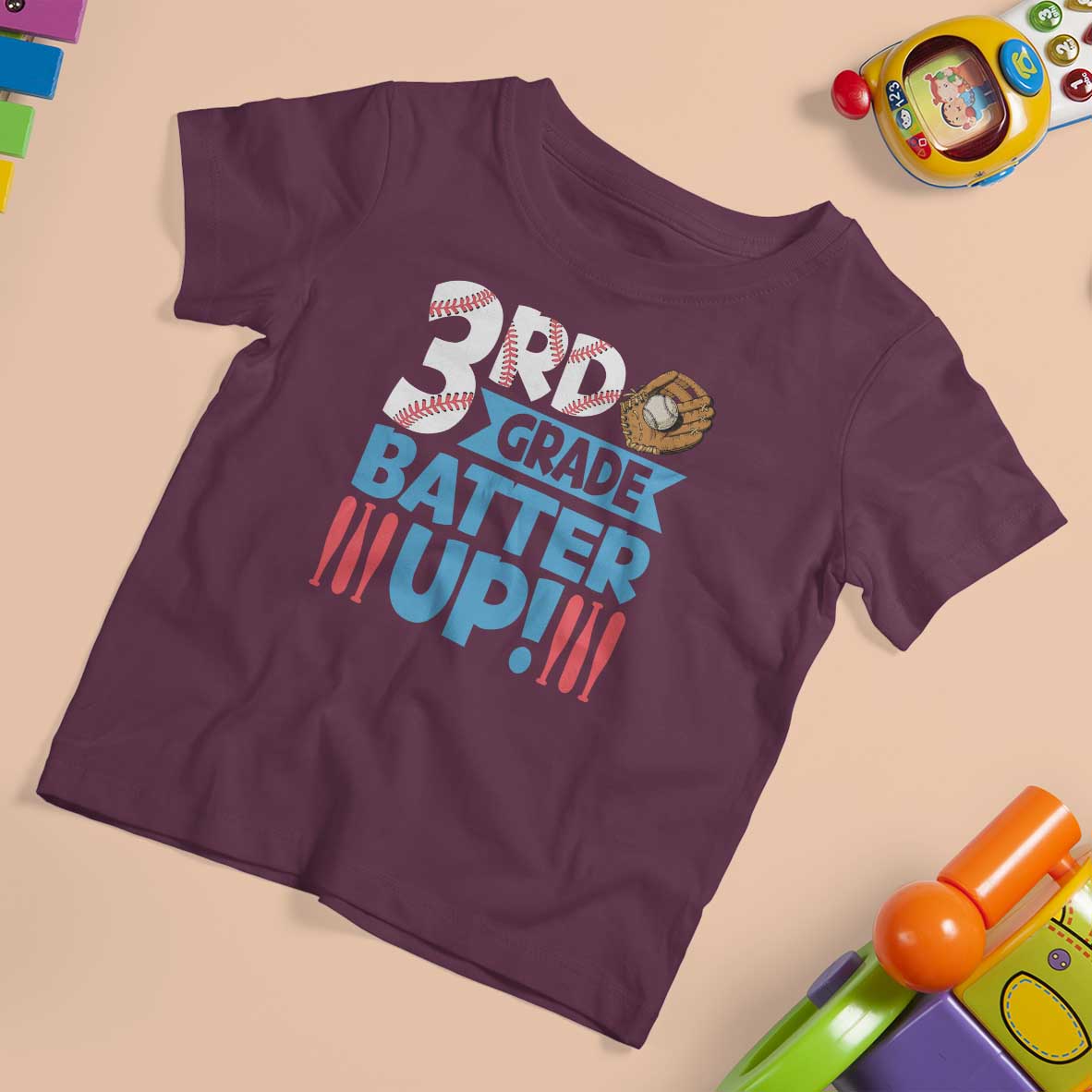 Back To School Baseball T Shirt For Kid 3RD Grade Batter Up Glove Bat Ball - Wonder Print Shop