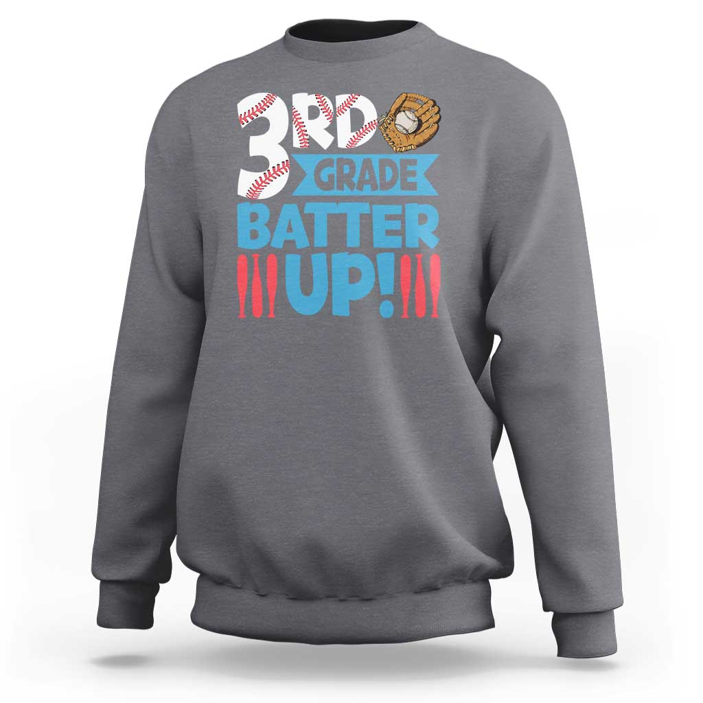 Back To School Baseball Sweatshirt 3RD Grade Batter Up Glove Bat Ball - Wonder Print Shop