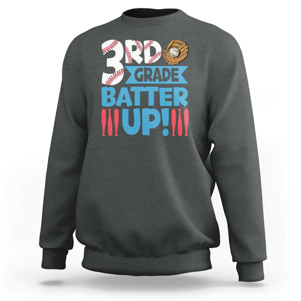 Back To School Baseball Sweatshirt 3RD Grade Batter Up Glove Bat Ball - Wonder Print Shop
