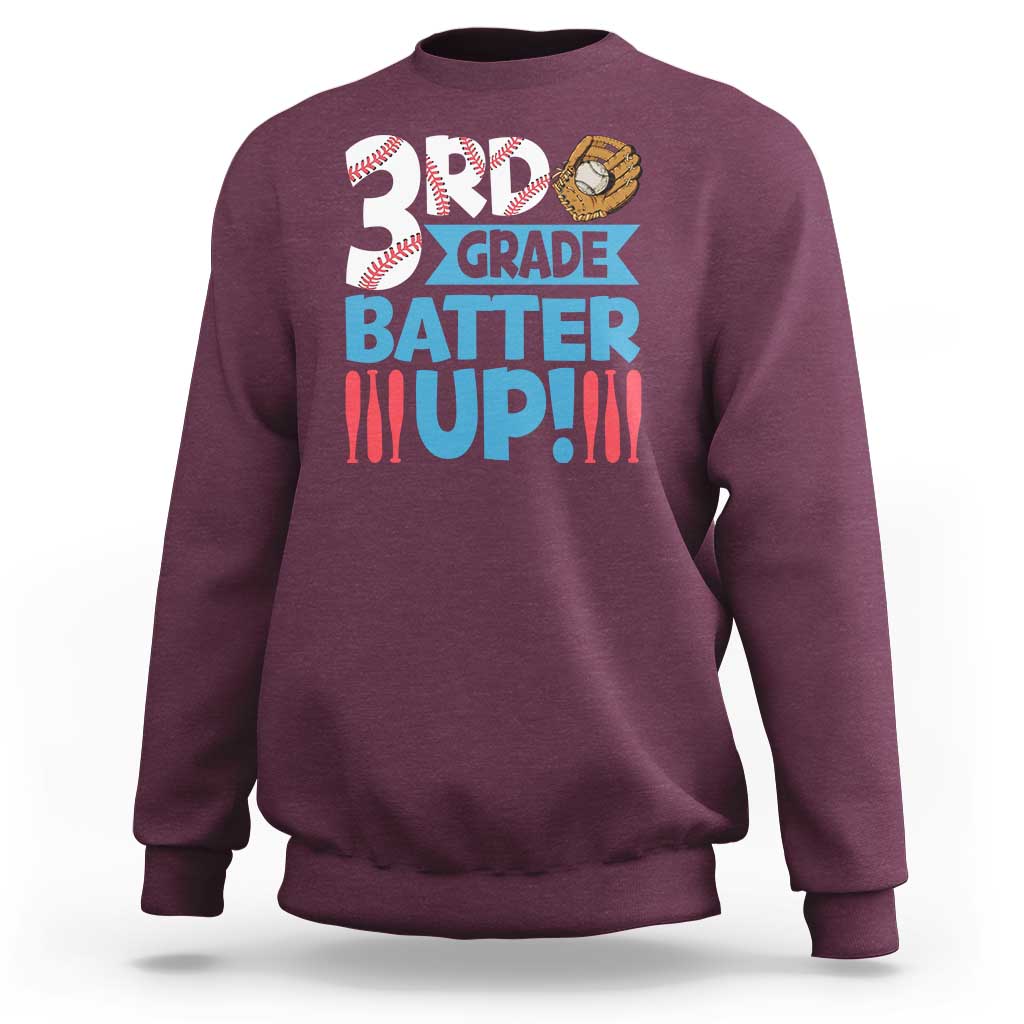 Back To School Baseball Sweatshirt 3RD Grade Batter Up Glove Bat Ball - Wonder Print Shop