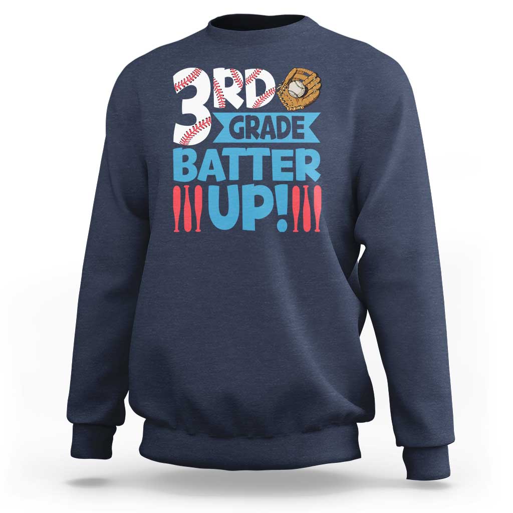 Back To School Baseball Sweatshirt 3RD Grade Batter Up Glove Bat Ball - Wonder Print Shop