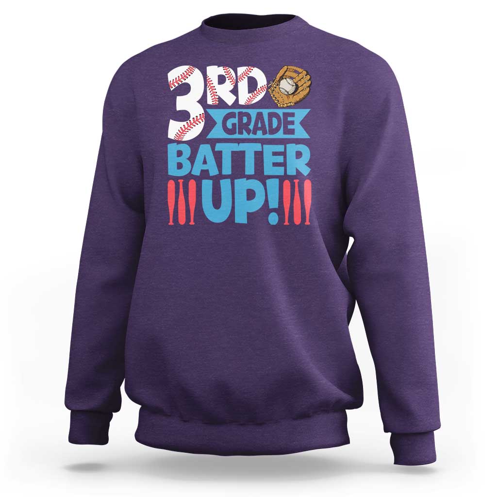 Back To School Baseball Sweatshirt 3RD Grade Batter Up Glove Bat Ball - Wonder Print Shop