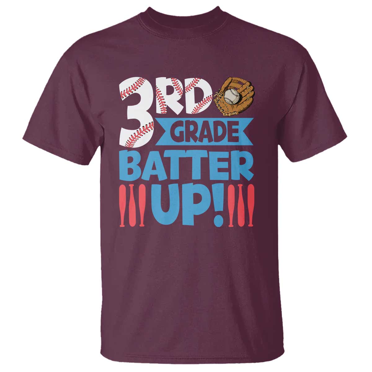 Back To School Baseball T Shirt 3RD Grade Batter Up Glove Bat Ball - Wonder Print Shop